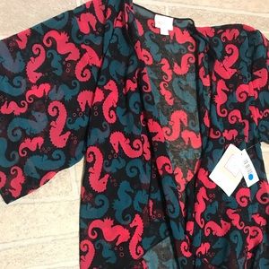 LuLaRoe Monroe Seahorse pink blue fringe coverup